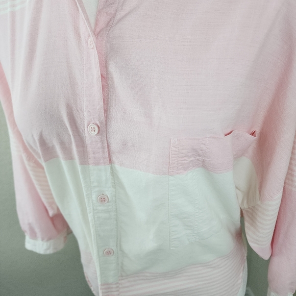 Vintage Angelique Imports Striped Cotton Button Down Shirt Pink White Size Small - Picture 13 of 14